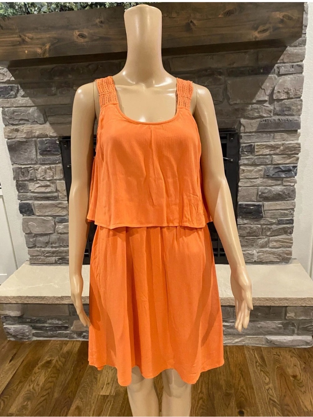 Buttons Coral Sleeveless Layered Dress Size Medium